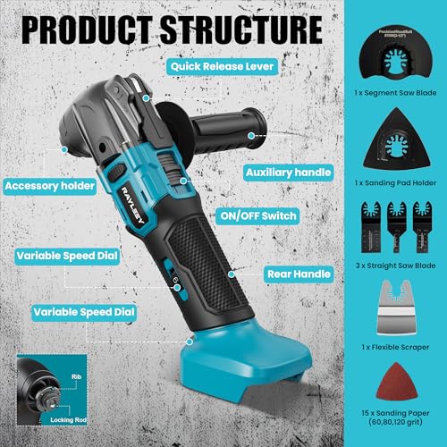 RAYLEEY Cordless Oscillating Multitool Compatible with Makita 18V Battery (No Battery), 23PCS Oscillating Tool Kit, 8500-21000 OPM, 6-Speeds, 4° Oscillation Angle, Quick Change Blade System