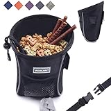 VIVAGLORY Sports Style Dog Treat Bag, Enlarged Opening Dog Training Treat Bag with Detachable Waistband, Poop Bag Dispenser, Convenient to Carry Treats, Kibbles, Pet Toys, Black