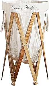 Large Laundry Hamper with Natural Wooden Support,Waterproof Laundry Baskets with Handle,Collapsible Canvas Basket for Bed Room,Home Decor(White)