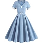 Women's 1950s Retro Dress Short Sleeve Swing Midi Dress Cocktail Dress 50s Style Dresses for Women Vintage