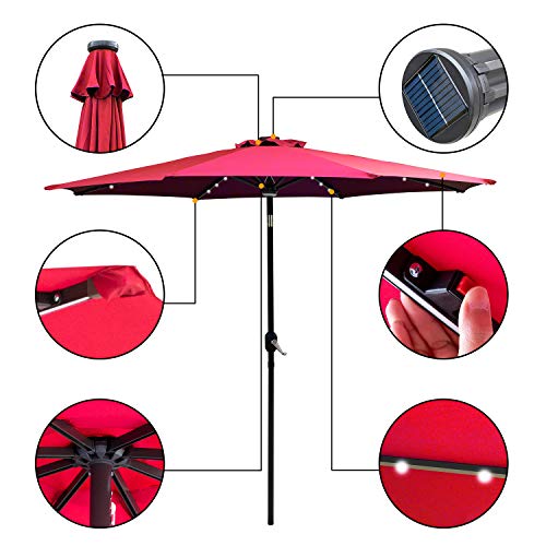 image for DOIT 9ft Solar LED Lighted Patio Table Umbrella with Crank and 8 Ribs,
