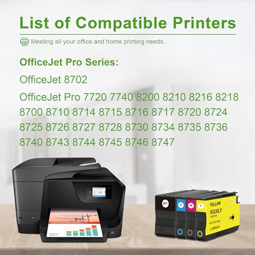 952XL Ink Cartridges Replacement for HP 952 XL 952 Ink Works for Office Jet 8710 7740 8720 8210 8715 8702 7720 8730 8740 8216 8725 8700 Printer (4 Pack, 1BK/1C/1M/1Y)