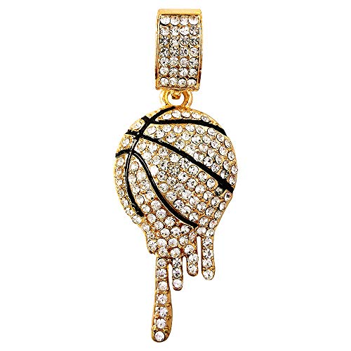 HH Bling Empire Mens Iced Out Hip Hop 14K Gold Artificial Diamond NBA Basketball Related Pendant cz Tennis Chain Necklace 22 Inch (Basketball -1 & Rope)