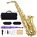 Costzon Alto Saxophone, E-Flat Gold Lacquer Finish, High F Key, Full Set Accessories with Carry Case, Neck Straps, Mouthpiece, Cork Grease, Reed, Cleaning Cloth Rod, Gloves for Beginner Student