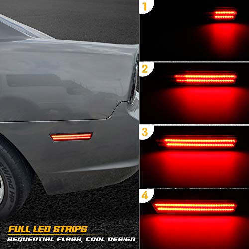 RUXIFEY Sequential LED Side Marker Lights Smoked Rear Sidemarker Compatible with Dodge Challenger 2008 to 2014 Red - Pack of 2