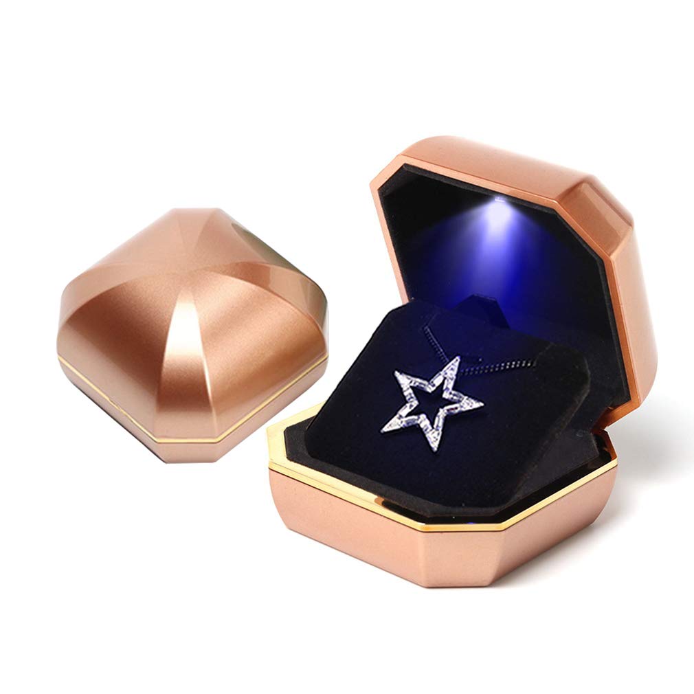 iSuperb LED Lighted Pendant Box Red Wine Necklace Box Bracelet Storage Holder Ring box with Lights Jewelry Gift Boxes for Women