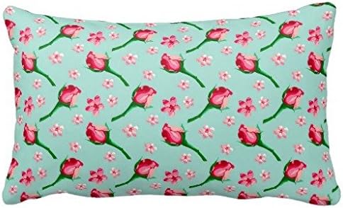 Pink and Blue Shabby Chic Flowers Cushion Throw Pillow Cover 20x 12 Inch