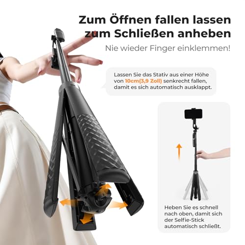 K&F Concept Selfie Stick 180 cm Self-Extending 4 Legs 360° Handle | 1/4" Gewinde inkl. Schraube, ohne Schnellverschluss-Halterung, kompatibel mit iPhone/Samsung/DJI Pocket/GoPro/Insta360, A702