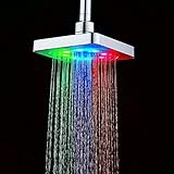 Fitiger 7 Color Changing 6 Inch Rainfall Square LED Top Shower Head,Automatic Light Switching,No Batteries ever Needed