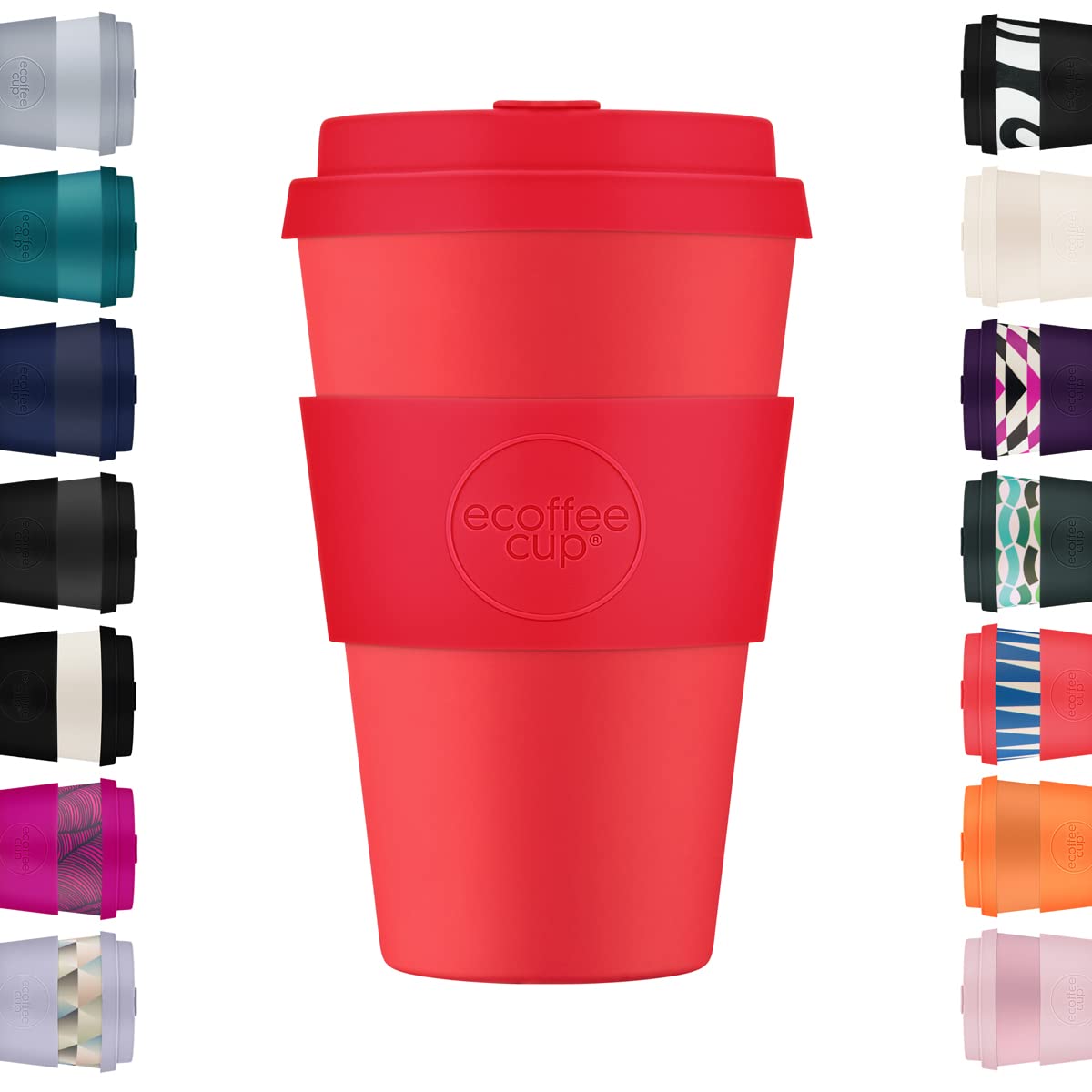 Ecoffee Cup 14oz 400ml Reusable Eco-Friendly 100% Plant Based Coffee Cup with Silicone Lid & Sleeve - Melamine Free & Biodegradable Dishwasher/Microwave Safe Travel Mug, Meridian Gate
