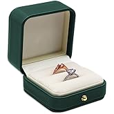 MYEBIUAI Ring Box Wedding Engagement Box Green, Square Leather Velvet Jewelry Ring Bearer Box, Premium Gorgeous Vintage Double Slots Ring Box for Proposal, Ceremony, Anniversary, Gift