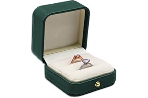 MYEBIUAI Ring Box Wedding Engagement Box Green, Square Leather Velvet Jewelry Ring Bearer Box, Premium Gorgeous Vintage Double Slots Ring Box for Proposal, Ceremony, Anniversary, Gift