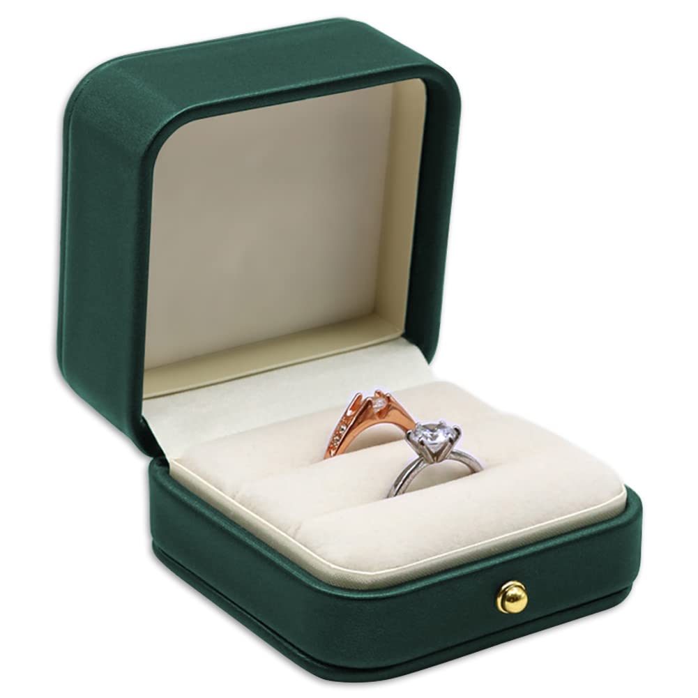 Photo 1 of MYEBIUAI Ring Box Wedding Engagement Box Green, Square Leather Velvet Jewelry Ring Bearer Box