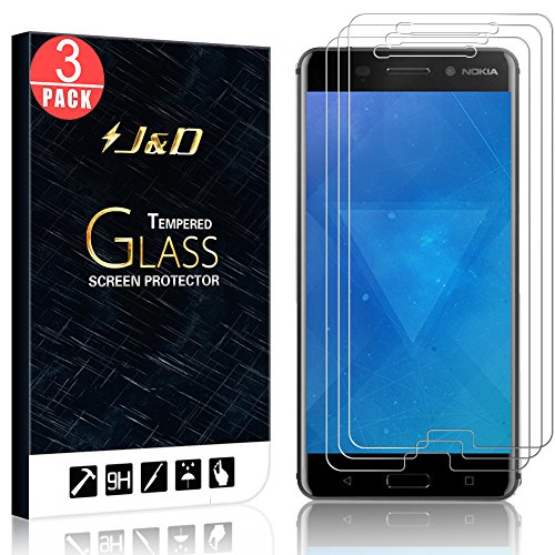 [3-Pack] Nokia 6 Screen Protector, J&D Glass Screen Protector [Tempered Glass] HD Clear Ballistic Glass Screen Protector for Nokia 6 - Protect Screen from Drop and Scratch