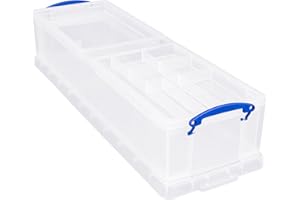 REALLY USEFUL BOX Really Useful Plastic Storage Box 22 Litre with 2 Trays, 1 Plain Tray + 1 Office Tray Clear