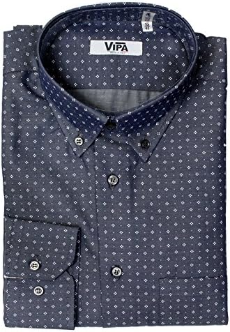 VIPA man's shirt DRONE model blue color, with printed squares and diamond shapes sizes white-colored polka dots