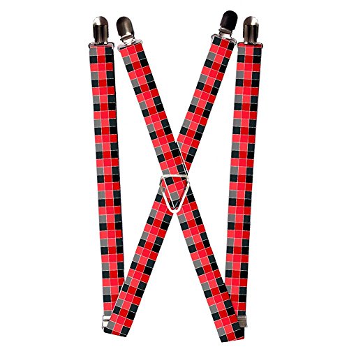Black Pink Red Grey Boxed Checkered Flag Plaid Checkers Suspenders
