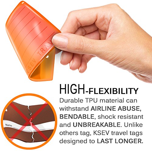 Luggage Tags 4 PACK, KSEV Travel Tags, ID Labels, Name Card Holder for Baggage Bags Suitcases Backpacks (Orange/Yellow) - Thumbnail 2