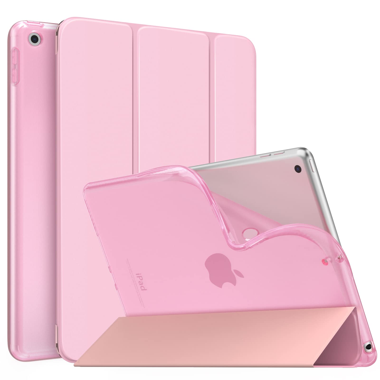 MoKo Case for iPad 9th Generation 2021/ iPad 8th Generation 2020/ iPad 7th Generation 2019, Soft Translucent TPU Frosted Back Cover Slim iPad 10.2 inch Case with Stand, Auto Wake/Sleep, Flowers Pink — image 1
