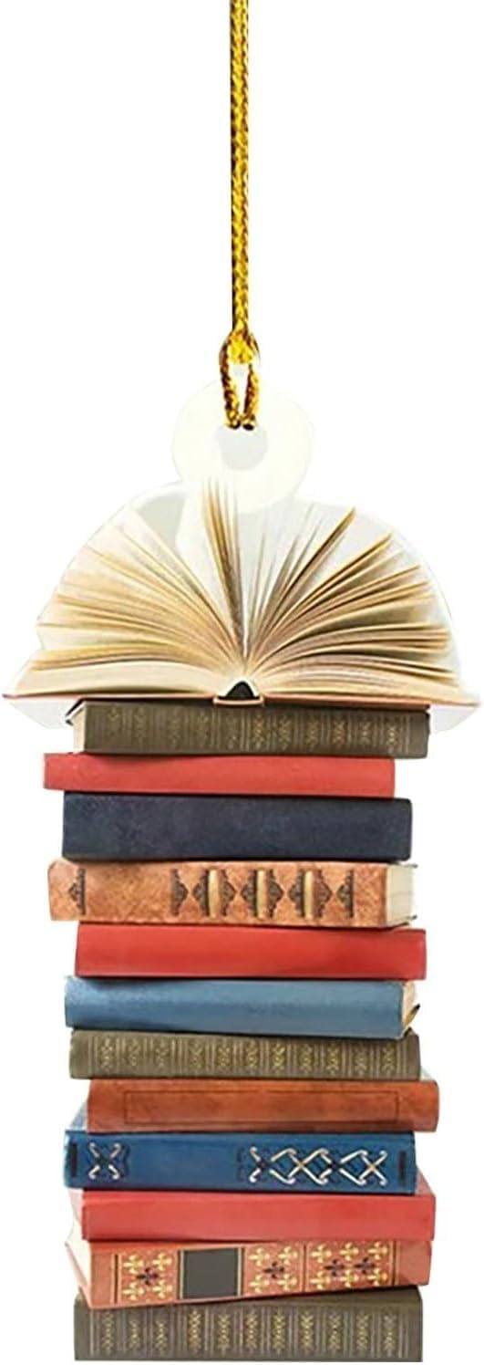 Book Christmas Tree Ornament,Gifts for Book Lovers,Acrylic Creative Christmas Car Decoration, Home Décor Accents Holiday Home Decoration