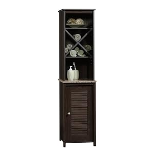 Sauder 414034 Peppercorn Linen Tower, L: 14.72" x W: 15.51" x H: 60.59", Cinnamon Cherry finish