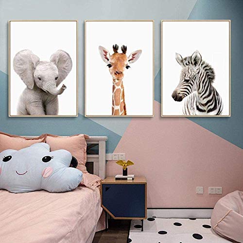 kaxiou Zoo Animal Prints Giraffe Zebra Posters Minimalist Canvas Painting Safari Nursery Wall Art Baby Room Decoration Wall Pictures-40X60Cmx3 Pcs No Frame