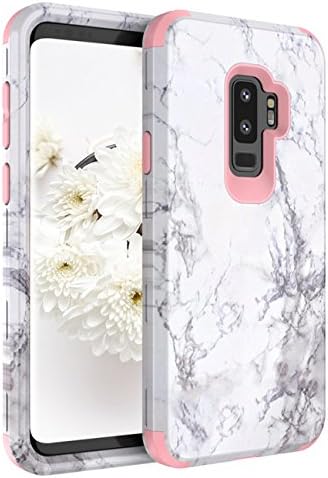 Galaxy S9 Plus Case, S9 Plus Marble Case, KAMII White Marble Stone Pattern Shockproof 3in1 Triple Layer Durable TPU Bumper Hard PC Hybrid Defender Cover Armor Case for Samsung Galaxy S9+ (Rose Gold)