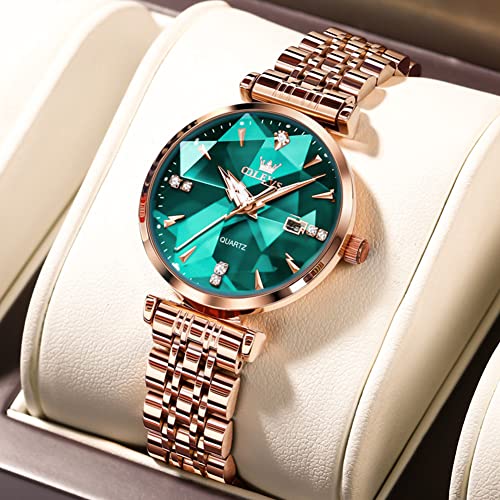 OLEVS Women Watch Fashion Rose Gold Diamond Analog Quartz Female Watches for Women Luxury Dress Ladies Stainless Steel Luminous Waterproof Date Wristwatches
