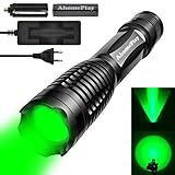 AhomePlay Waterproof Tactical Flashlight - CREE XP-G R5 LED, 300 Lumen, 5 Modes, Adjustable Focus, Rechargeable 18650 Battery and Charger Included - Green Light