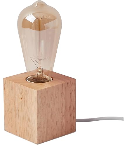 Lampada Da Tavolo A Cubo In Legno – Compatibile E27, Massimo 60W, Finitura Naturale