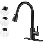 Oersitor Kitchen Faucet with Pull Down Sprayer，Stainless Steel Single Handle Kitchen Faucet，1/3 Hole, Deck Plate Included，Suitable for farmhouses, Campers, Laundry Rooms, RVs, and Bars(Black)