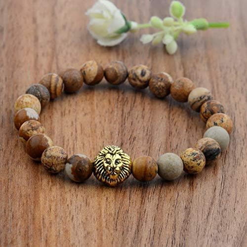 Gatton Women Mens Lava Stone Gold Silver Lion Beaded Bracelets Natural Stone Bracelets | Model BRCLT - 40452 |