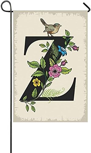 YQZsay Floral Letter Z Polyester Garden Flag House Banner 12 x 18 inch, Monogram Z with Flower Bird Decorative Flag for Party Yard Home Outdoor Decor