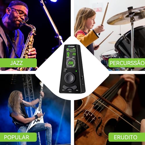 Metrônomo digital VEDO com temporizador, contagem vocal em inglês, operação um toque e display colorido fácil leitura Metrônomo eletrônico com controle volume para piano, guitarra, bateria e violino