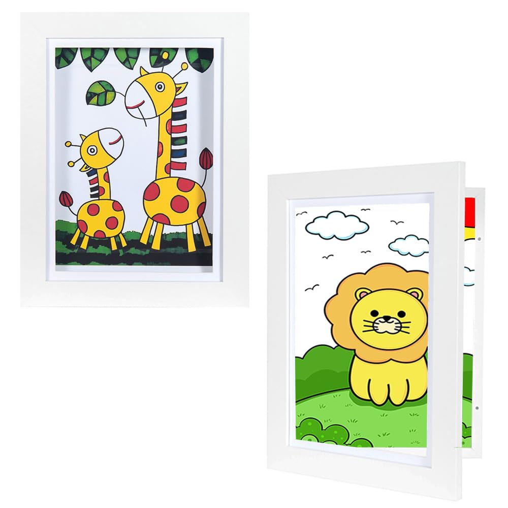 Kids Art Frames,Kids Artwork Display Frame Front Opening A4, Childrens Artwork Display Picture Wooden Frame for 50+ Pictures, Display or Hang Your Kids Artwork(White-2Pcs)… — image 1