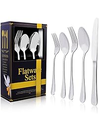20-Piece Flatware Silverware Set, Aonsen Stainless Steel Cutlery Set, Service for 4, Mirror Polished, Include Knife, Fork, Spoon