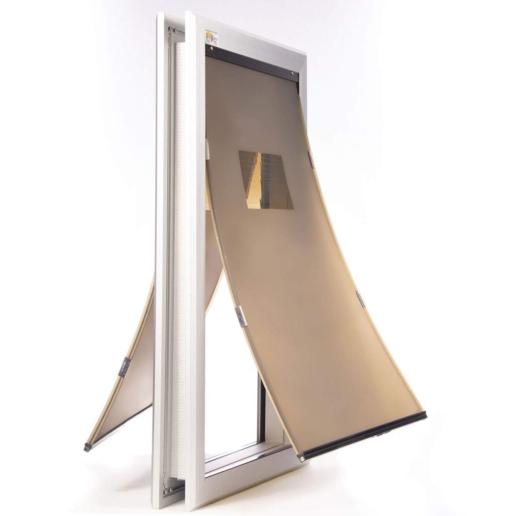 XL Silver Dog Door - Dual Flap Door Mounted Energy Efficient Doggie Door and Shatter Resistant Locking Security Plate - Rugged Aluminum Frame Construction
