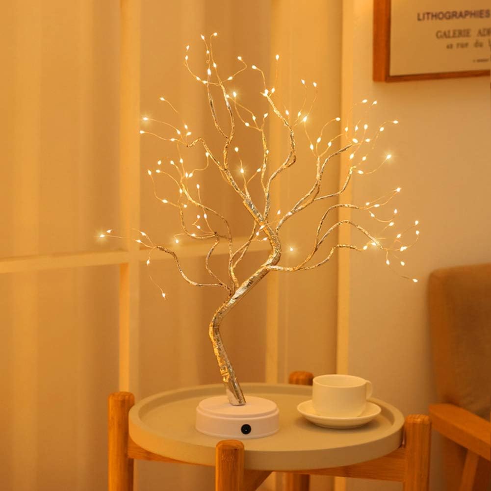 XIYUNTE Tree Lights Night Light with Touch Button, 108 Lights Beads LED Fairy Light Children's Room Décor Battery & USB Powered Tree Lamps Bedside & Table Lamps for Kids Room,Christmas,Festive
