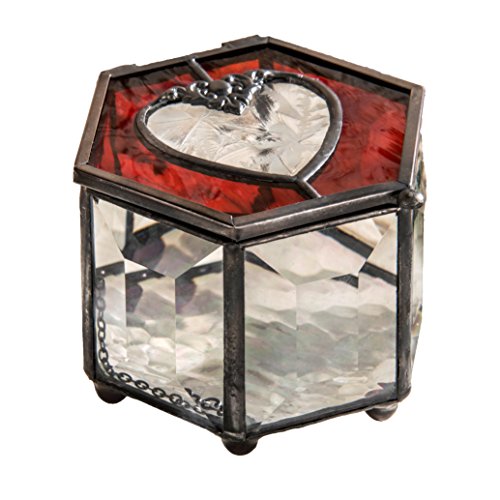 J Devlin Box 778 Red Heart Stained Glass Jewelry Keepsake Box Decorative Beveled Glass Trinket Box Romantic Gift