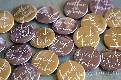 Bride Tribe Wedding Buttons, Set of 10, Choose Your Titles,Bride, Mother of Bride or Groom, Bachelorette Party Pinback Button Pins Gold and Plum Options