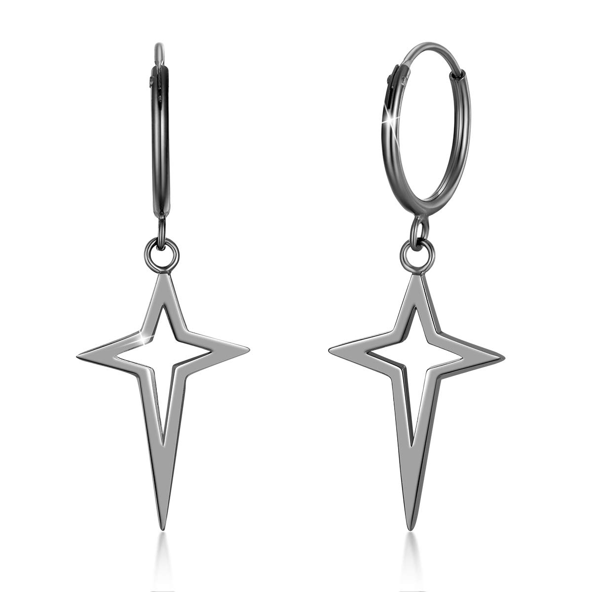 PEARLOVE 925 Sterling Silver Huggie Earrings, Cute Dainty Dangle Mini Hoop Earrings Hypoallergenic Star Earring for Women&Girls