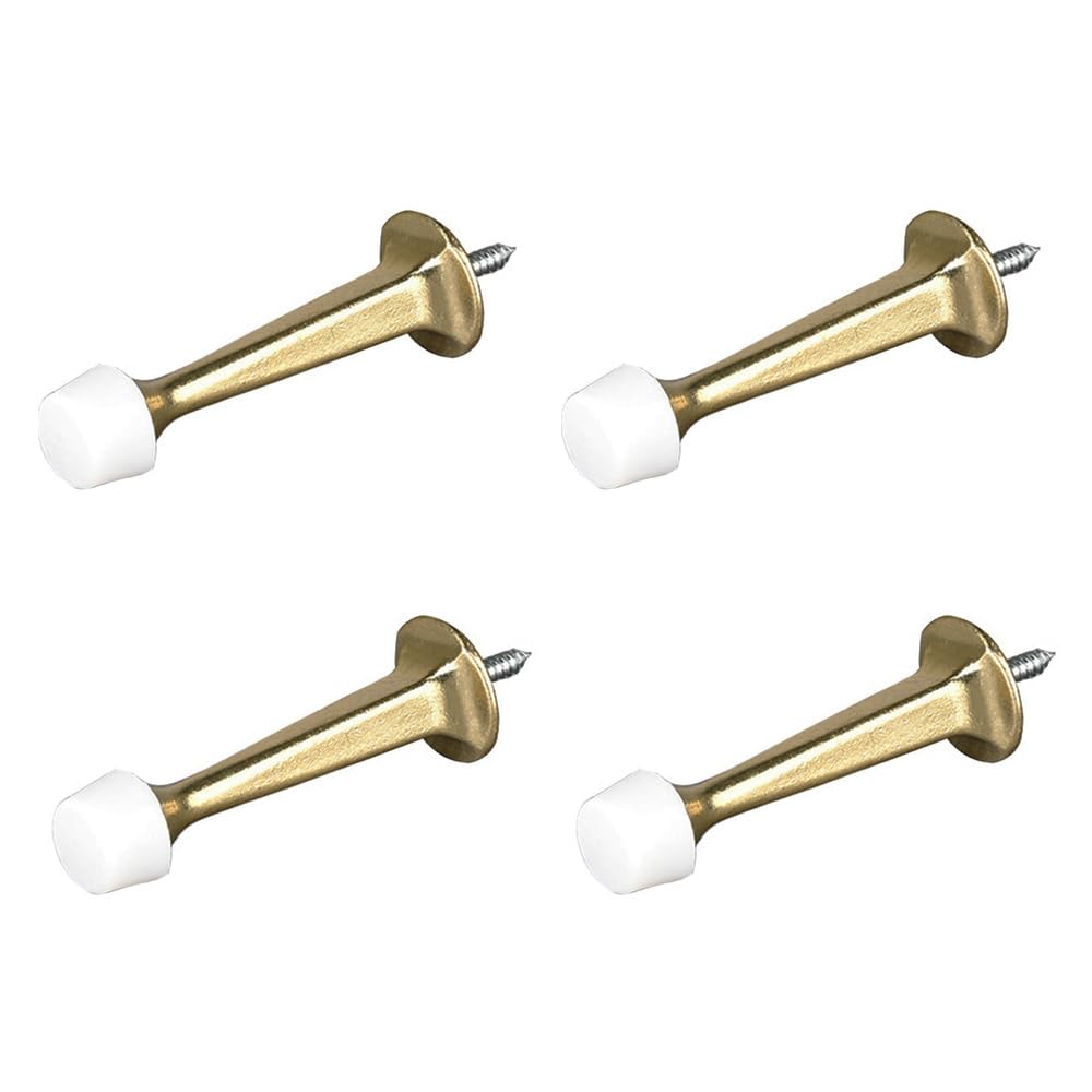 4 Pack Door Stoppers, Zinc Alloy Wall Mounted Door Stop Protector with Rubber Buffer Bumper for Indoor Outdoor, 73mm Gold