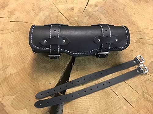 Tool Roller Black & White Tool Bag Luggage Roll HD Roll Bug Roller Leather Bag Handlebar White Stitching Handlebar Roll Tool HD Harley Davidson Chopper Leather