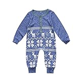 BiggerStore Baby Girl Boy Christmas Romper Jumpsuit Long Sleeve One-piece Bodysuit Snowflake Deer Pajamas Outfit Clothes (12-18 Months, Blue)