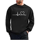 Mrmaere Mens Valentines Sweatshirt Heart Heartbeat Graphic Printed Long Sleeve Crewneck Pullover Tops Funny Valentines Shirts