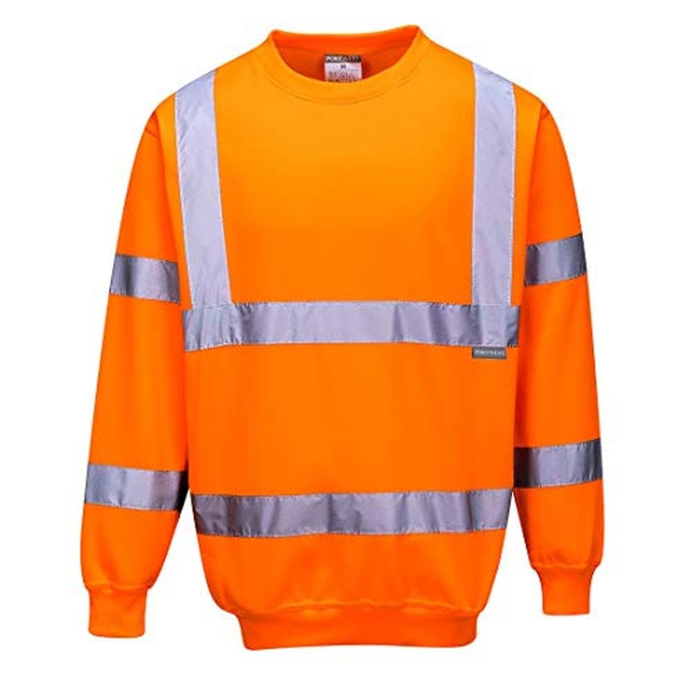 Portwest B303 Men's Comfort Hi-Vis Long Sleeve Sweatshirt - Lightweight Reflective Class 3 Safety Security High Viz Workwear, Orange, 5XL