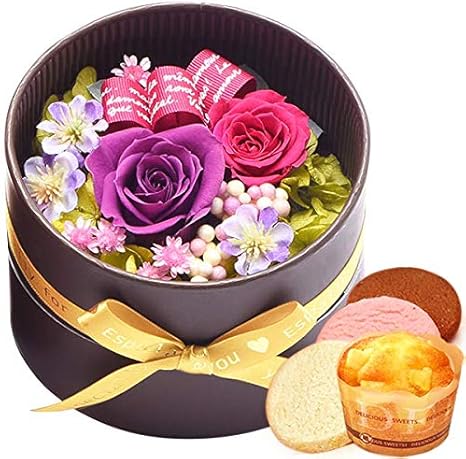 Amazon 敬老の日 の プレゼント 人気商品 花 バラ おいもや ケーキ洋菓子 お菓子 花とスイーツ 敬老の日ギフト プリザーブドフラワー アレンジメント カラー むらさき プリザーブドフラワー オンライン通販