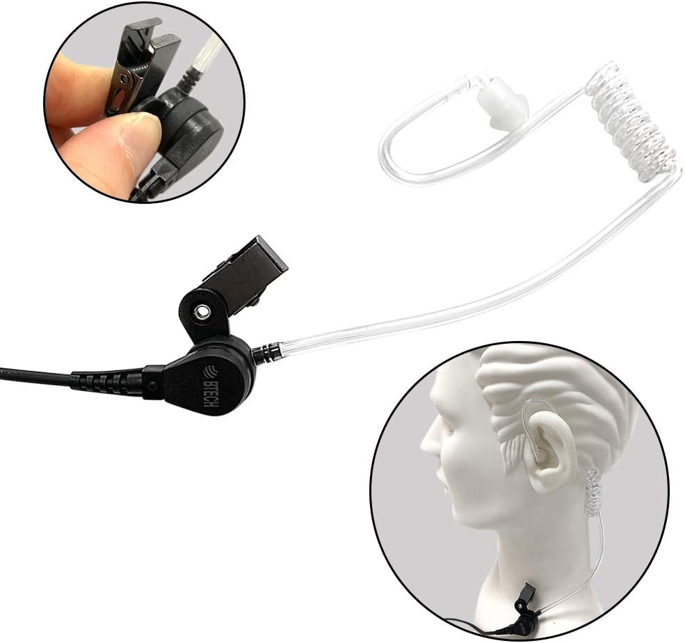 BTECH QHM01 3.5mm Listen-ONLY Heavy-Duty Surveillance Earpiece (Includes earmolds and Earbud) with Clear Acoustic Coil Tube for Two-Way Radios, Transceivers, and Radio Speaker Mics Jacks