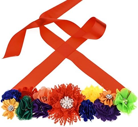RoyaLily Rainbow Flower Girls Sash Maternity Pregnancy Sash Belt for Newborn Baby Shower Party