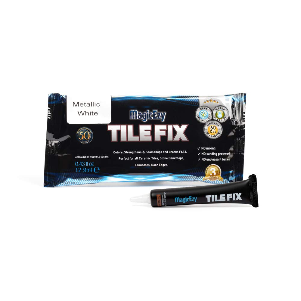 MagicEzy Tile Fix: Ceramic Tile Scratch Repair | Porcelain Crack Repair | Touch Up Tile Filler for Bathroom Floor Tiles (Metallic White)